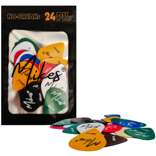 Mikes™ Unbreakable Premium Delrin Picks - Resealable - 24 Pack - Thin, Medium & Heavy - .46mm .71mm & .96mm